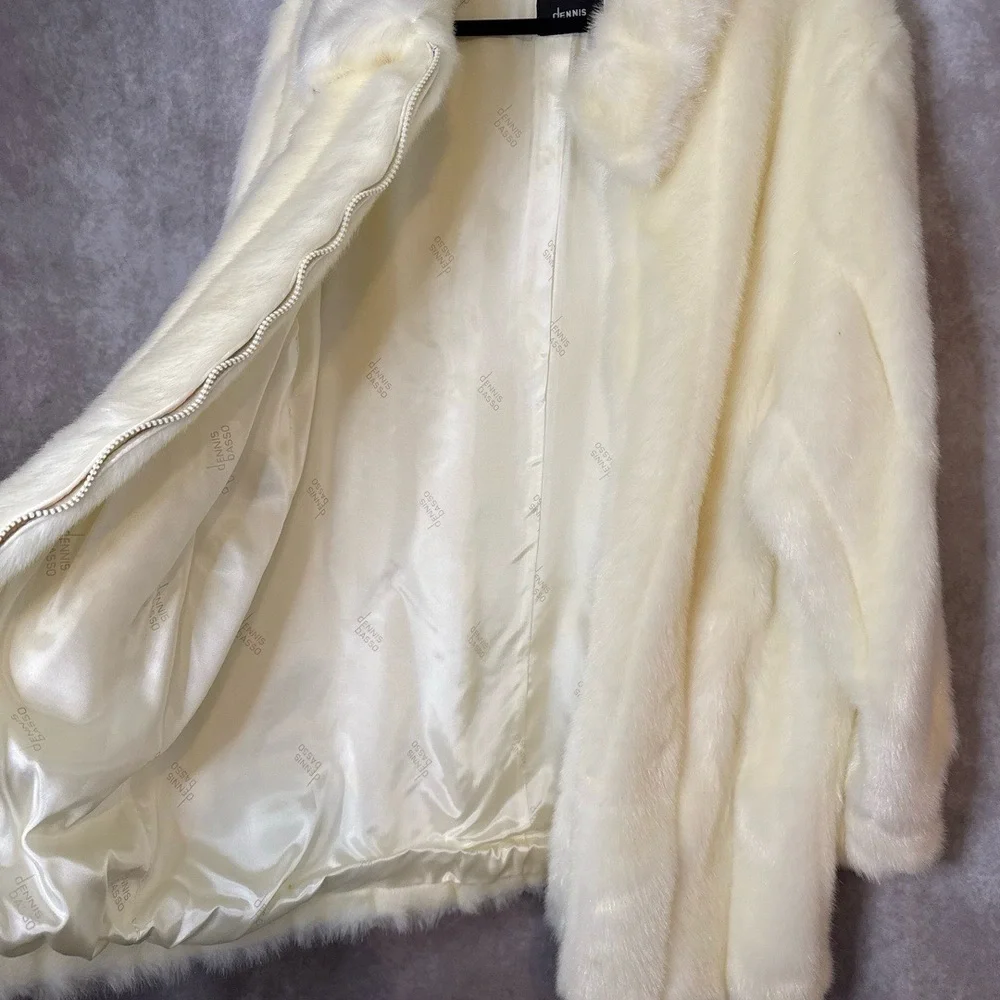 Vintage 80s Dennis Basso Faux Fur Jacket Womens 1X Cream Off-White Mob Wife Luxe - Picture 3 of 6